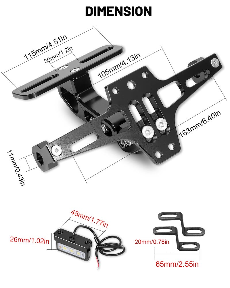 MDPROMCP Motorcycle License Plate Bracket Fender Eliminator With LED Light, CNC Aluminum Universal Motorcycle License Plate Holder Mount (Black) - Image 2